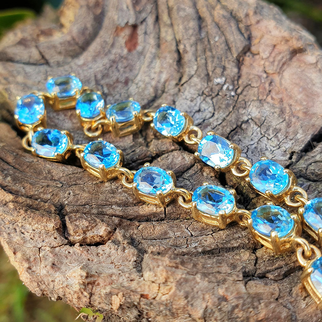 Amethyst and Blue Topaz Bracelet, 10MM Round Shape Gemstone Bracelet for  Women | eBay