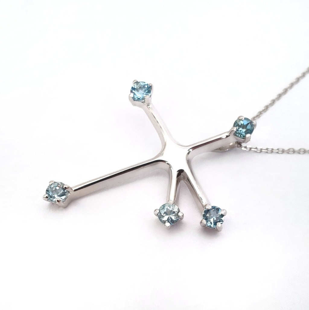 Blue Topaz and White Gold Southern Cross Pendant