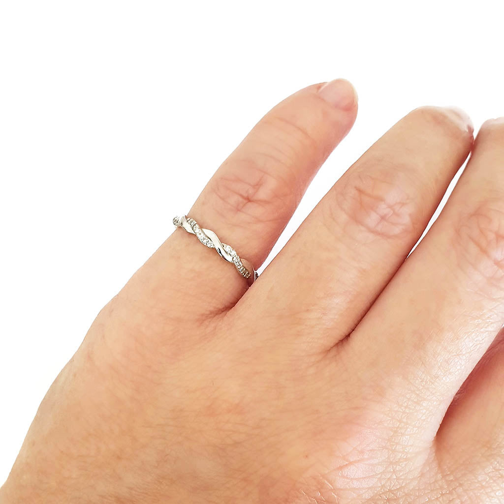 Braided Diamond and White Gold Band Ring