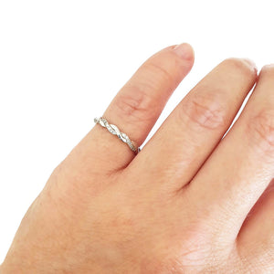 Braided Diamond and White Gold Band Ring