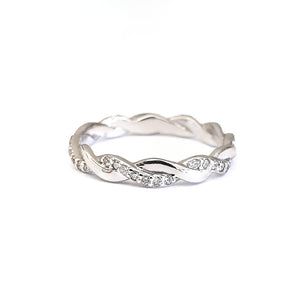 Braided Diamond and White Gold Band Ring