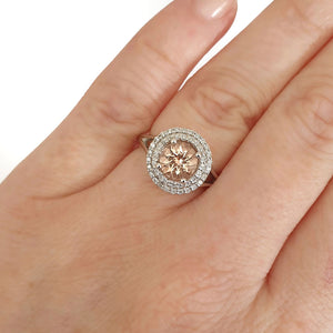 Breathtaking Double Diamond Halo Round Cut Morganite Ring