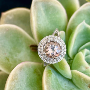 Breathtaking Double Diamond Halo Round Cut Morganite Ring