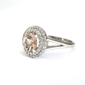 Breathtaking Double Diamond Halo Round Cut Morganite Ring