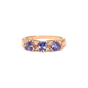 Breathtaking Three Trilliant Cut Tanzanite and Diamond Rose Gold Ring