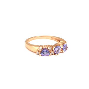 Breathtaking Three Trilliant Cut Tanzanite and Diamond Rose Gold Ring