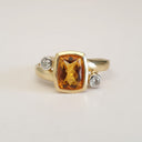 Cushion Cut Citrine with Tube Set Diamond Accents Ring