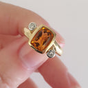 Cushion Cut Citrine with Tube Set Diamond Accents Ring