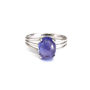 Cabochon Oval Cut Tanzanite Three Band Shoulder Ring