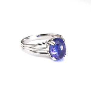 Cabochon Oval Cut Tanzanite Three Band Shoulder Ring