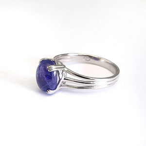 Cabochon Oval Cut Tanzanite Three Band Shoulder Ring