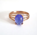 Cabochon Oval Cut Tanzanite Three Band Shoulder Rose Gold Ring