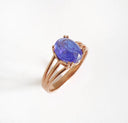 Cabochon Oval Cut Tanzanite Three Band Shoulder Rose Gold Ring