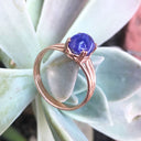 Cabochon Oval Cut Tanzanite Three Band Shoulder Rose Gold Ring