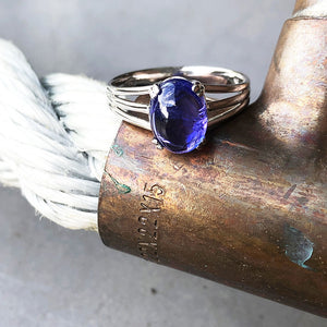 Cabuchon Oval Cut Tanzanite Three Band Shoulder Ring