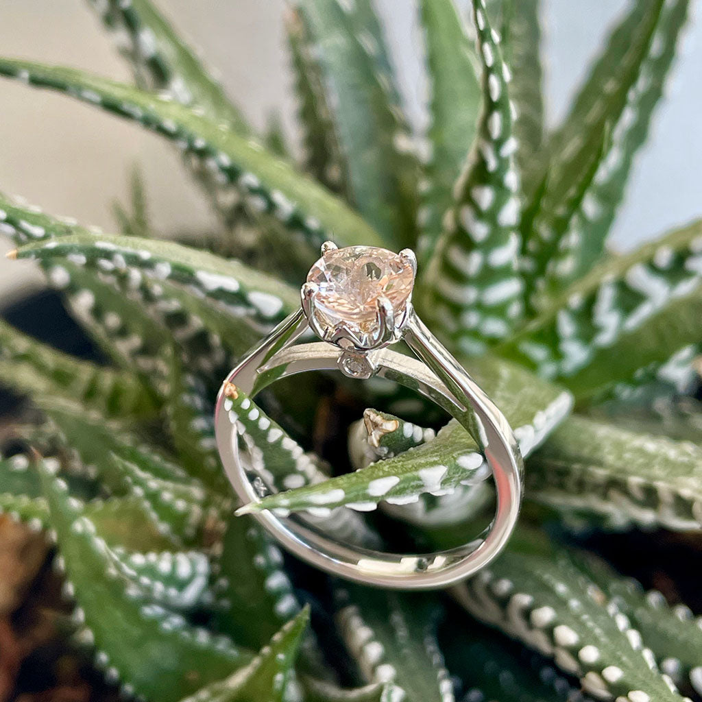 Cathedral Solitaire Morganite and Diamond Highlight White Gold Ring