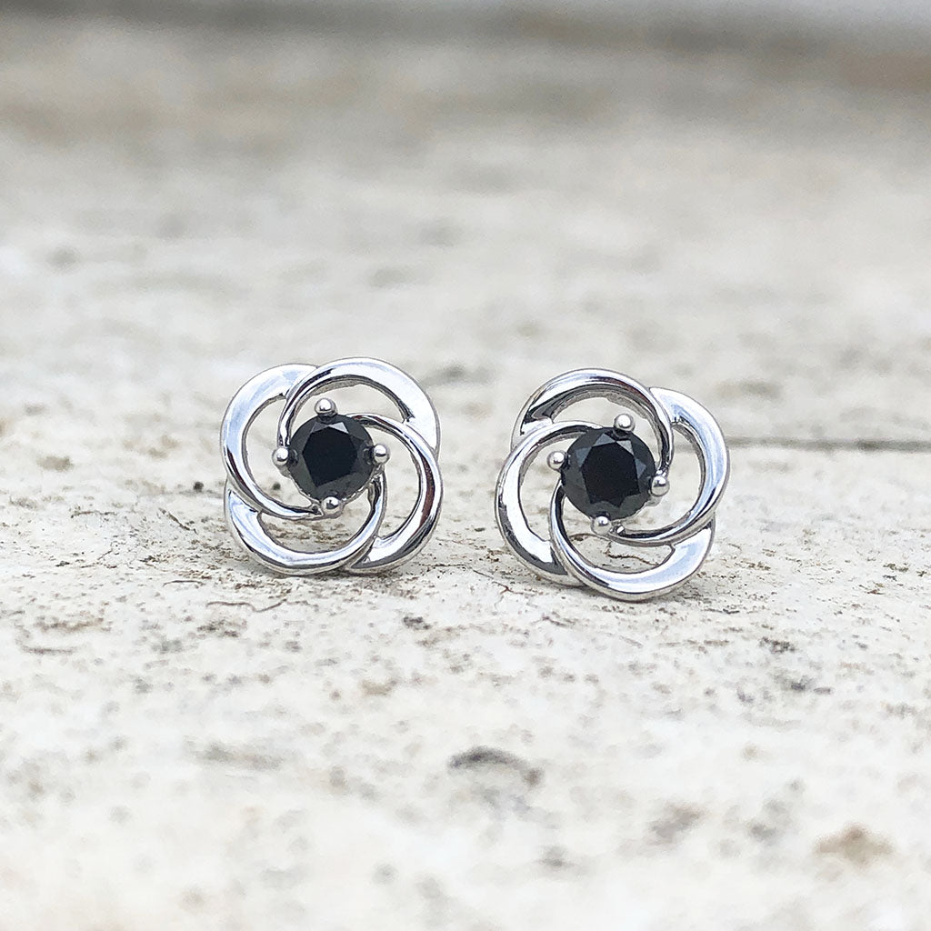 Celtic Twist Black Diamond Stud Earrings