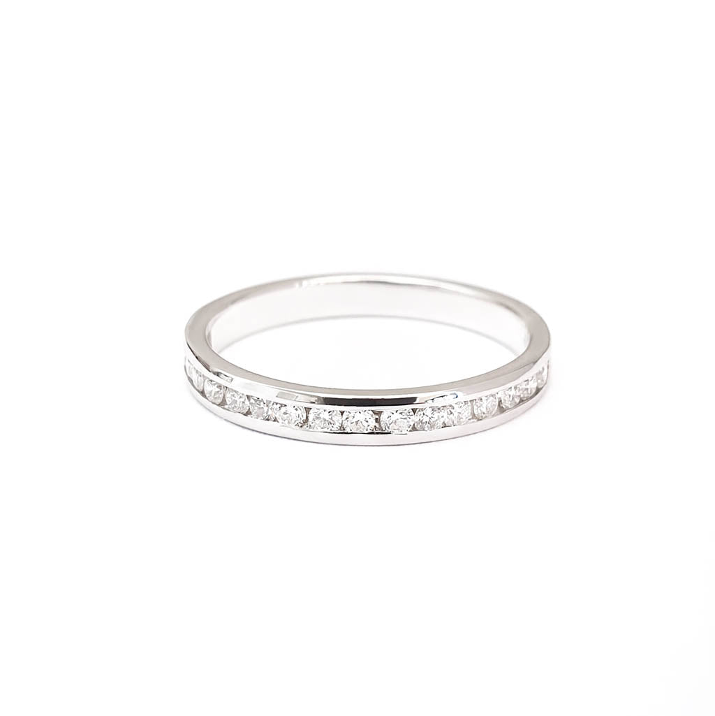 Channel Set Diamond and White Gold Half Eternity Ring