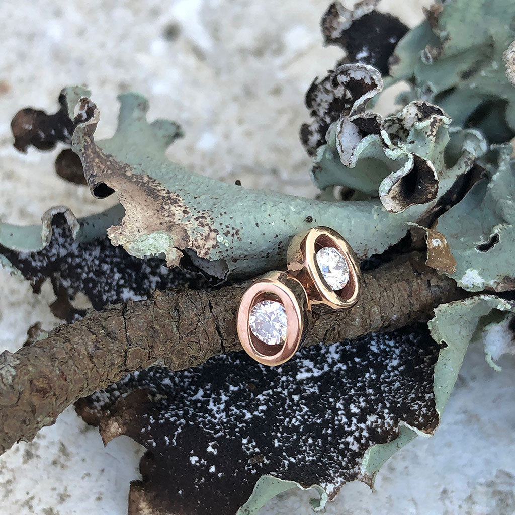 Channel Set Oval Rose Gold Diamond Studs