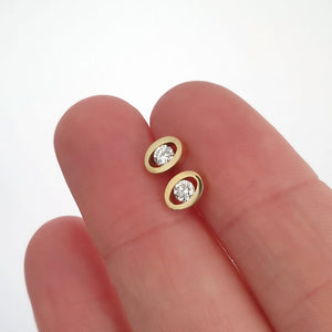 Channel Set Oval Yellow Gold Diamond Studs