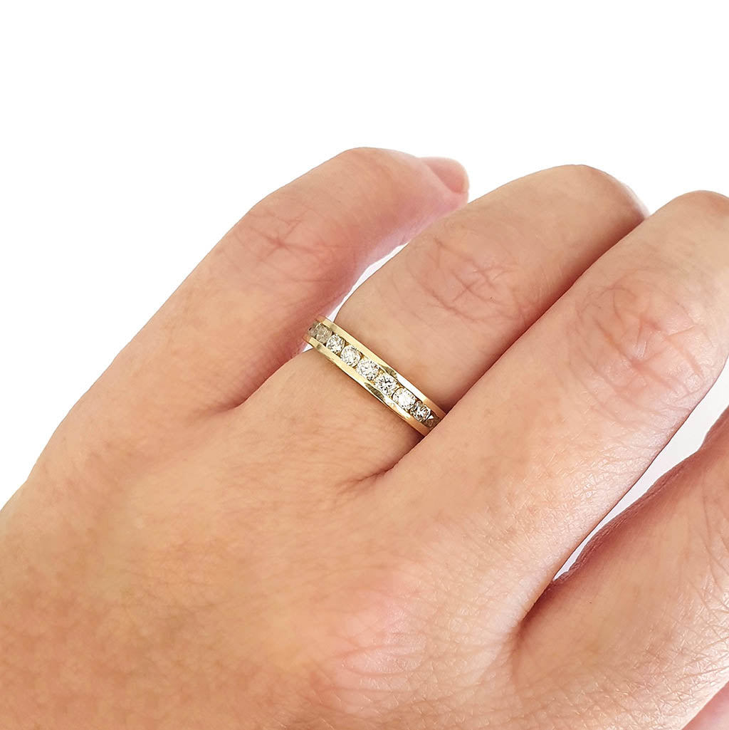 Channel Set Three Quarter Eternity Yellow Gold Diamond Ring