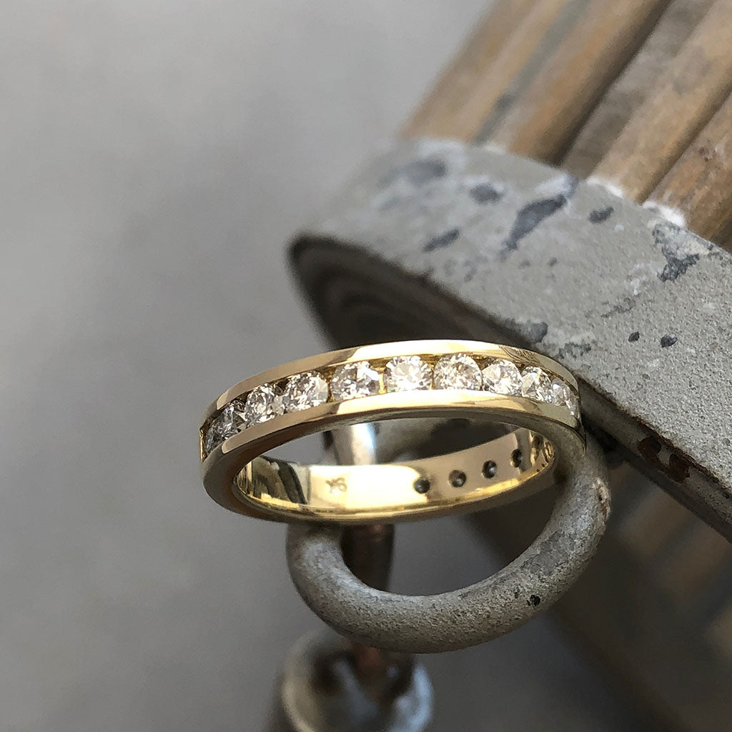 Channel Set Three Quarter Eternity Yellow Gold Diamond Ring