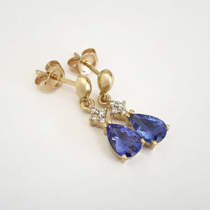 Chic Tanzanite and Diamond Drop Yellow Gold Earrings