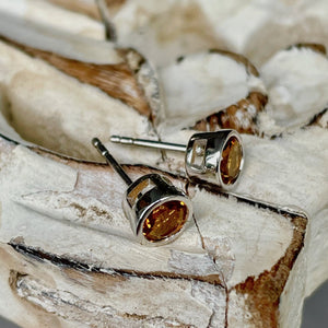 Citrine Bezel Set White Gold Studs