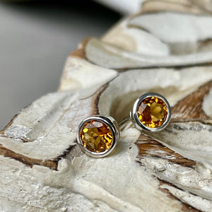 Citrine Bezel Set White Gold Studs