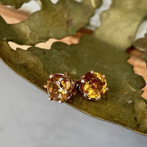 Citrine and Rose Gold Six Claw Studs