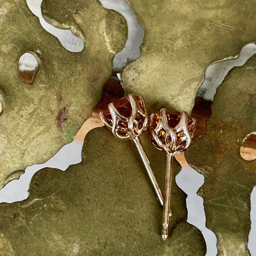 Citrine and Rose Gold Six Claw Studs