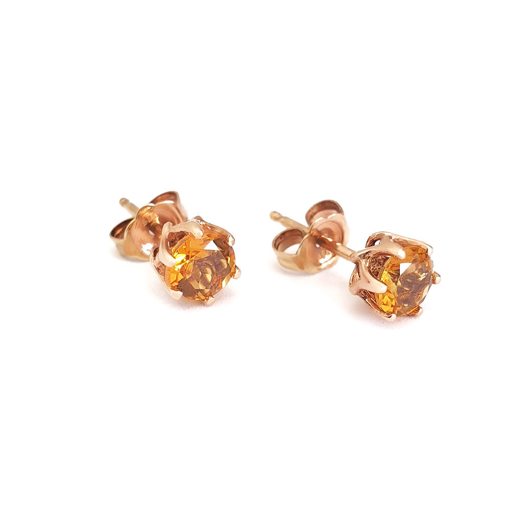 Citrine and Rose Gold Six Claw Studs
