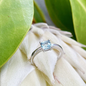 Classic Cushion Cut Solitaire Aquamarine Four Claw Ring