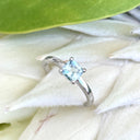 Classic Cushion Cut Solitaire Aquamarine Four Claw Ring