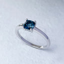 Classic Cushion Cut Solitaire London Blue Topaz Four Claw Ring