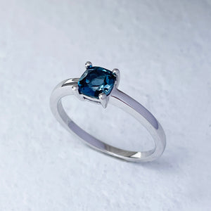 Classic Cushion Cut Solitaire London Blue Topaz Four Claw Ring