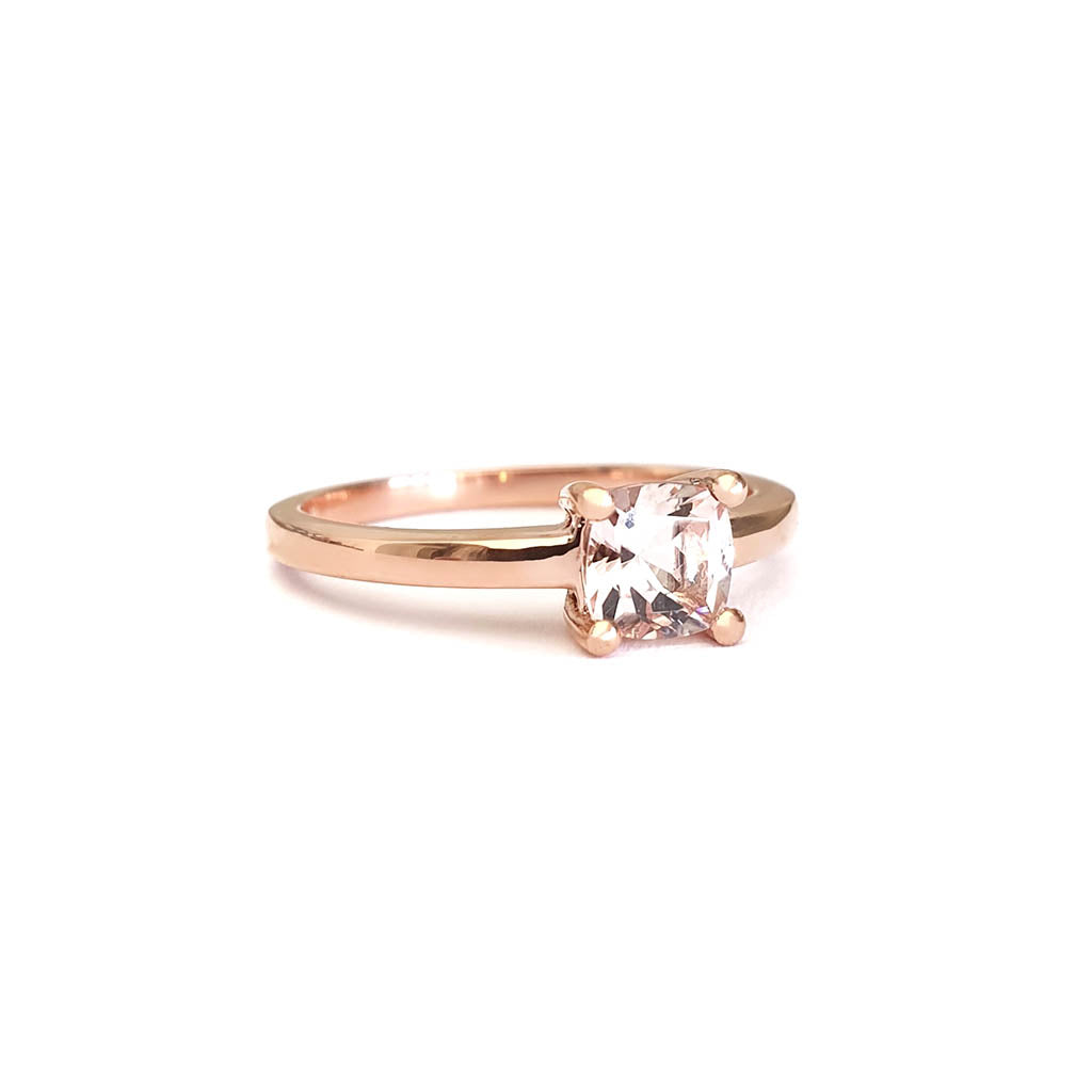 Classic Cushion Cut Solitaire Morganite Four Claw Ring