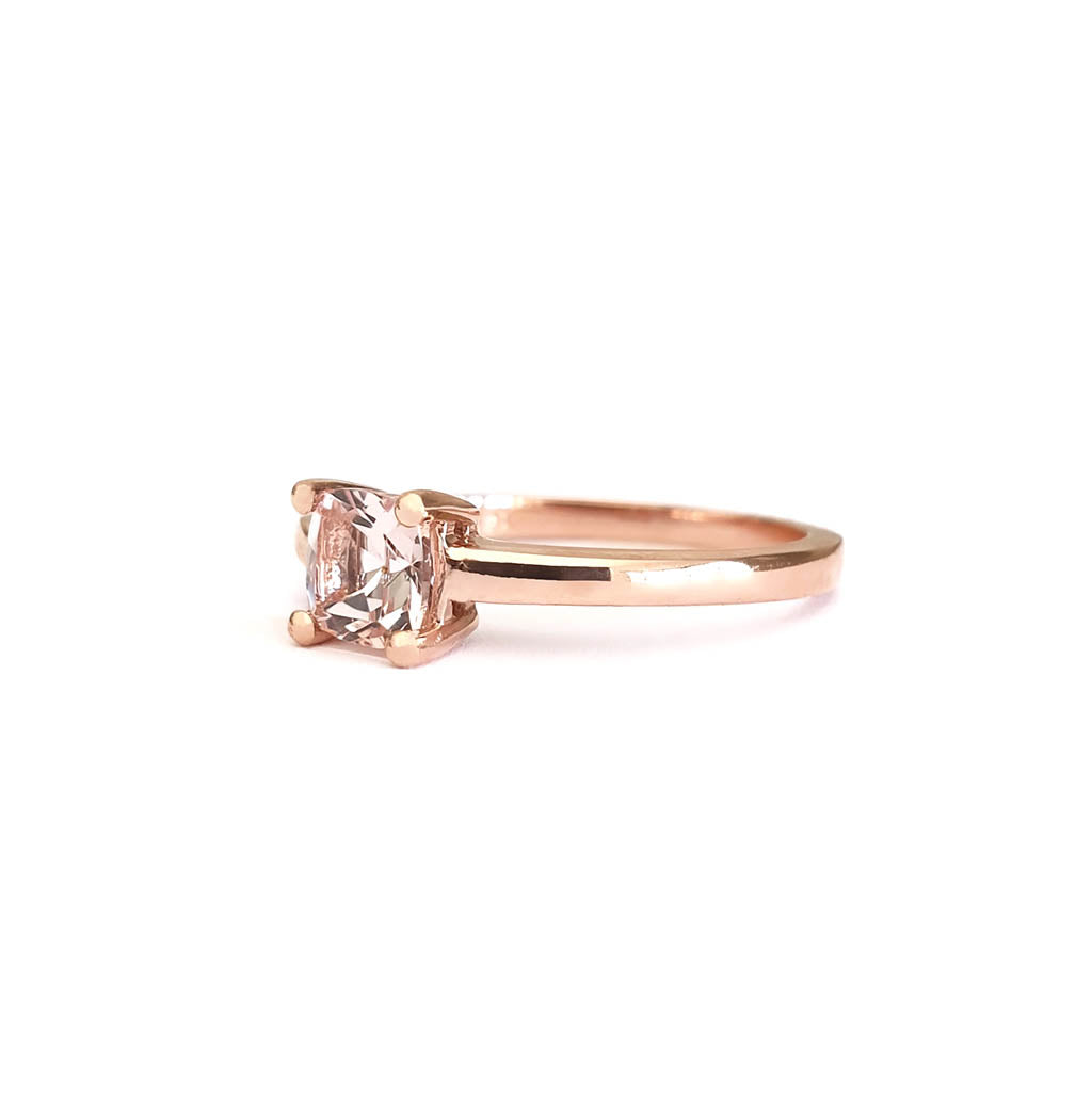 Classic Cushion Cut Solitaire Morganite Four Claw Ring