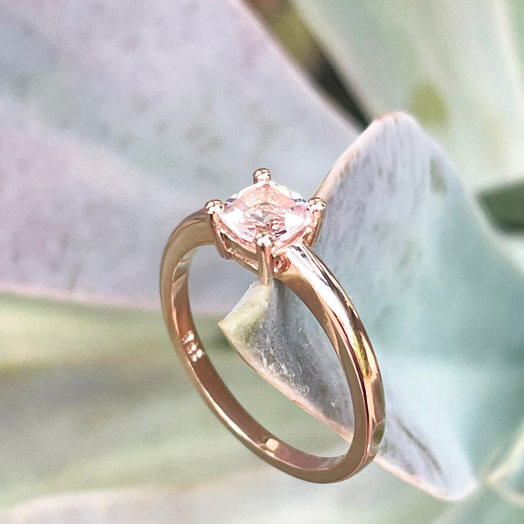 Classic Cushion Cut Solitaire Morganite Four Claw Ring