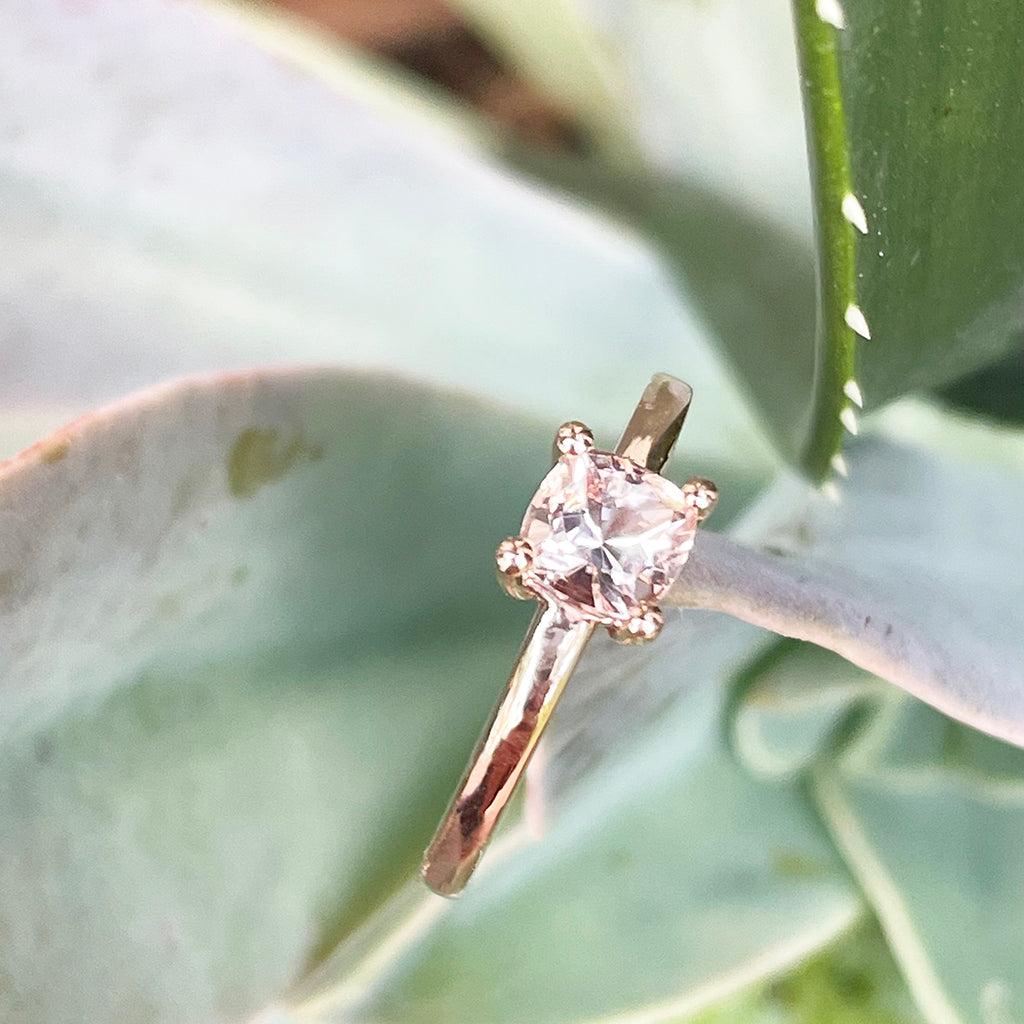 Classic Cushion Cut Solitaire Morganite Four Claw Ring