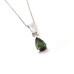 Classic Pear Cut Green Tourmaline and White Gold Pendant