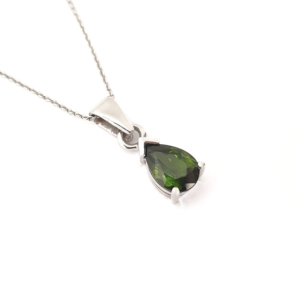 Classic Pear Cut Green Tourmaline and White Gold Pendant