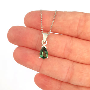 Classic Pear Cut Green Tourmaline and White Gold Pendant