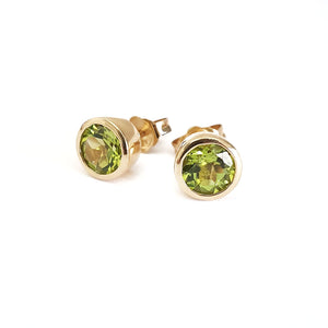  Classic Round Bezel Set Peridot Studs