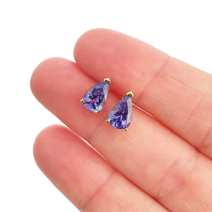 Classic Solitaire Pear Cut Tanzanite Yellow Gold Studs