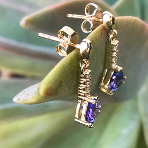 Classic Trilliant Cut Tanzanite and Diamond Drop Earrings