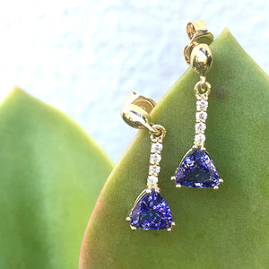 vClassic Trilliant Cut Tanzanite and Diamond Drop Earrings