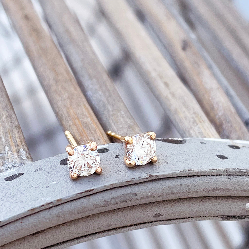Classically Elegant White Diamond Rose Gold Studs