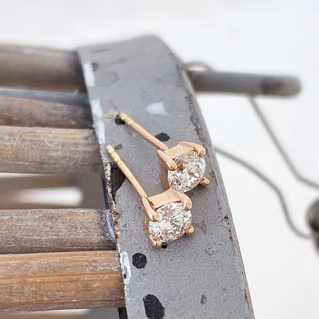 Classically Elegant White Diamond Rose Gold Studs