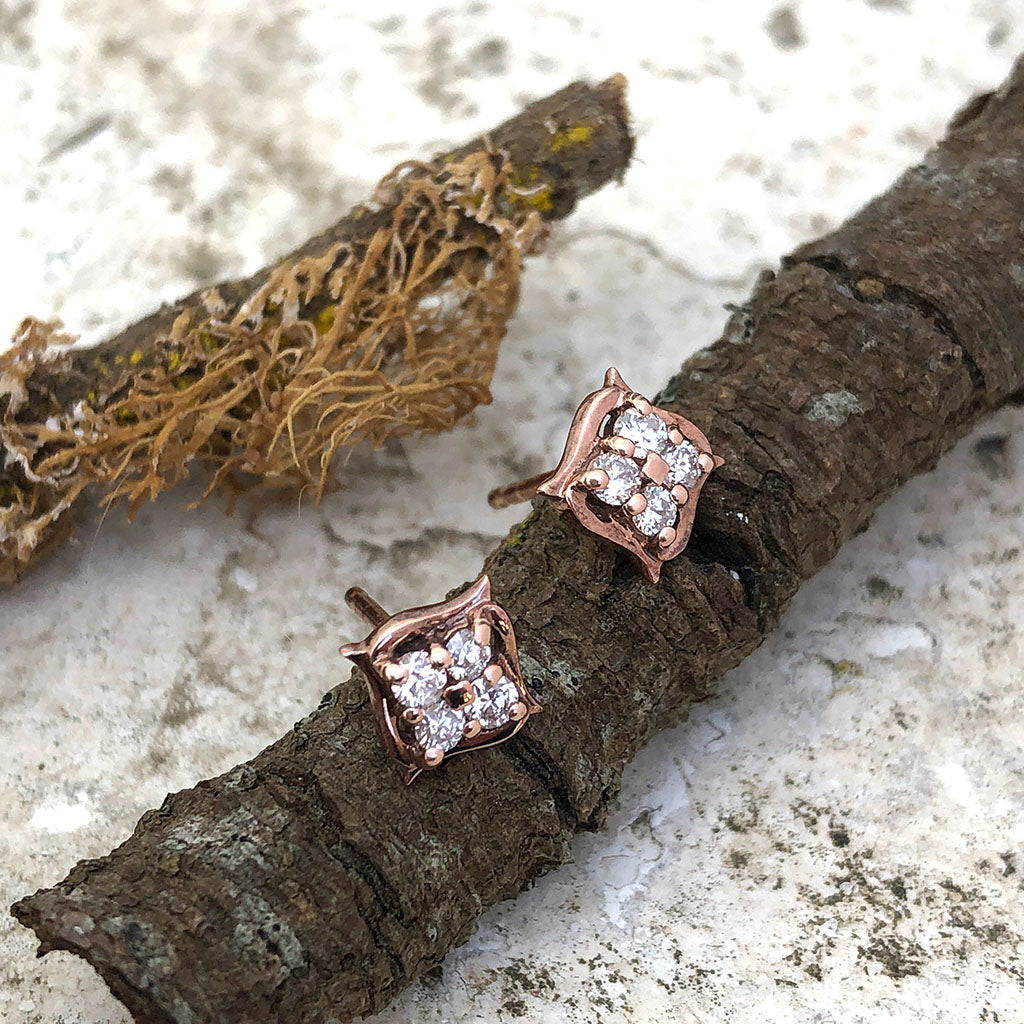 Cluster Diamond Rose Gold Stud Earrings